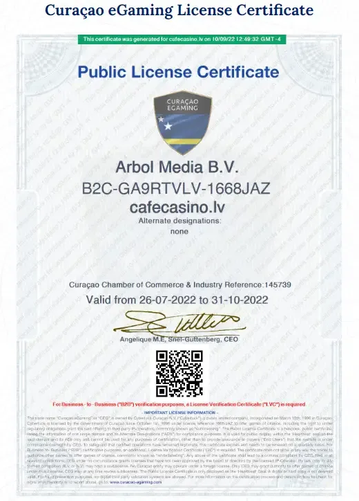 博彩监管牌照证书 - 澳门政府颁发